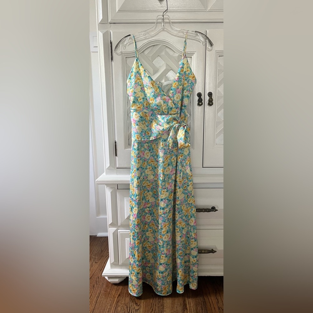 LUSH Multicolor Floral Slip Dress in Aqua and Yellow